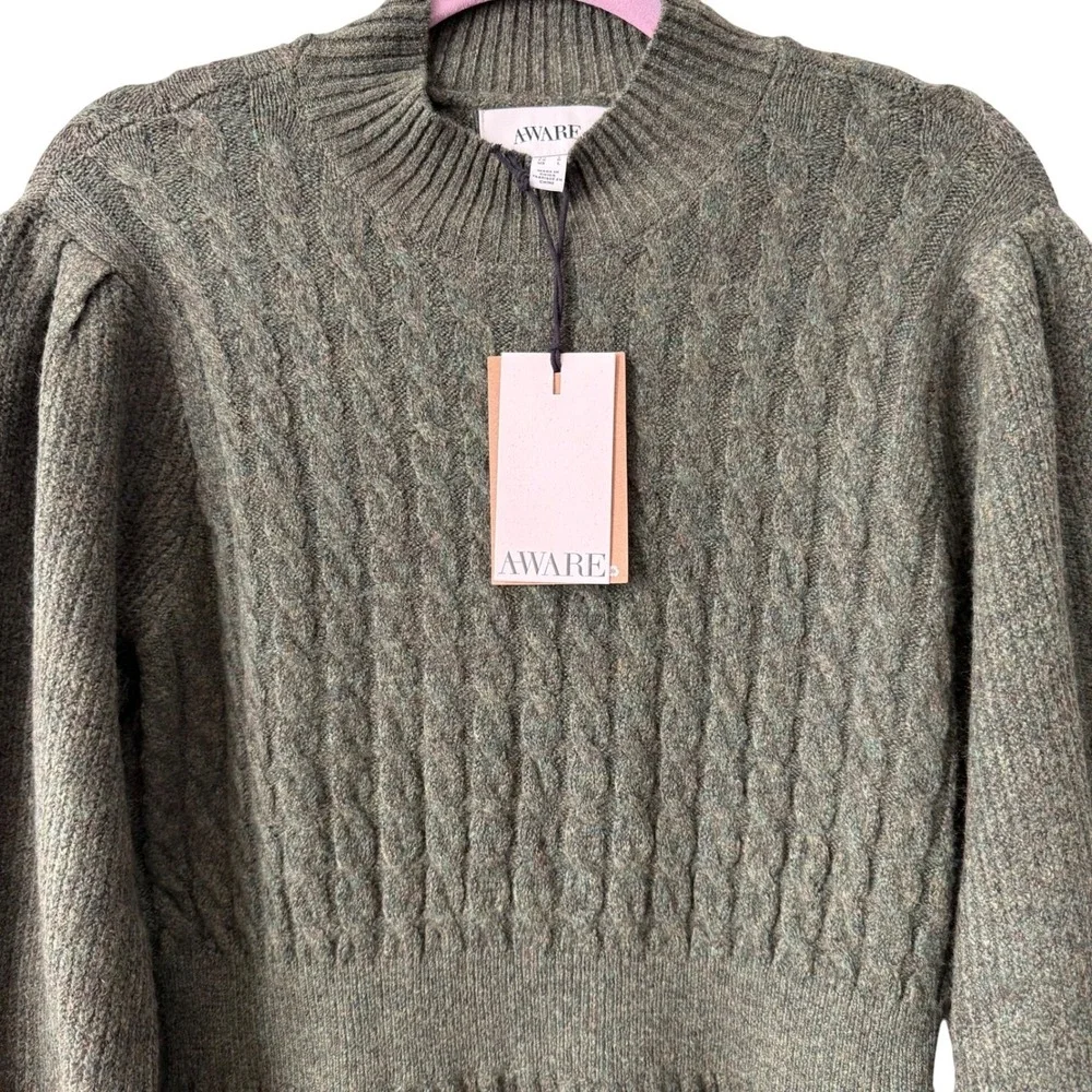 AWARE by Vero Moda Olive‎ Cable Knit Sweater Dress – Size L (NWT)